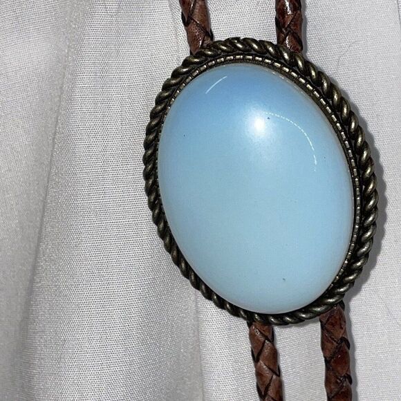 BRONZE Large Faux Opal Wedding Formal Groom Dad Son Western Southwest Bolo tie - Picture 15 of 16